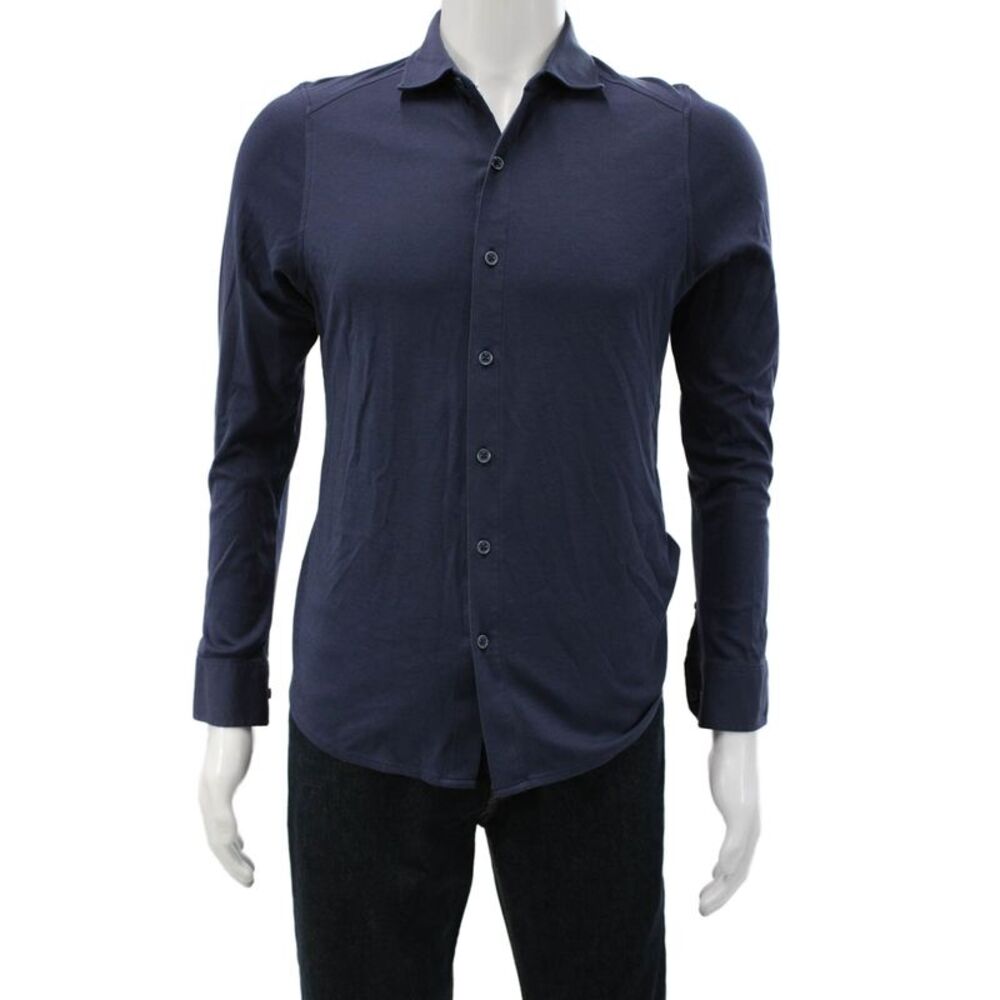 Raffi Mens Button Down Long Sleeve Blue Cotton Size S